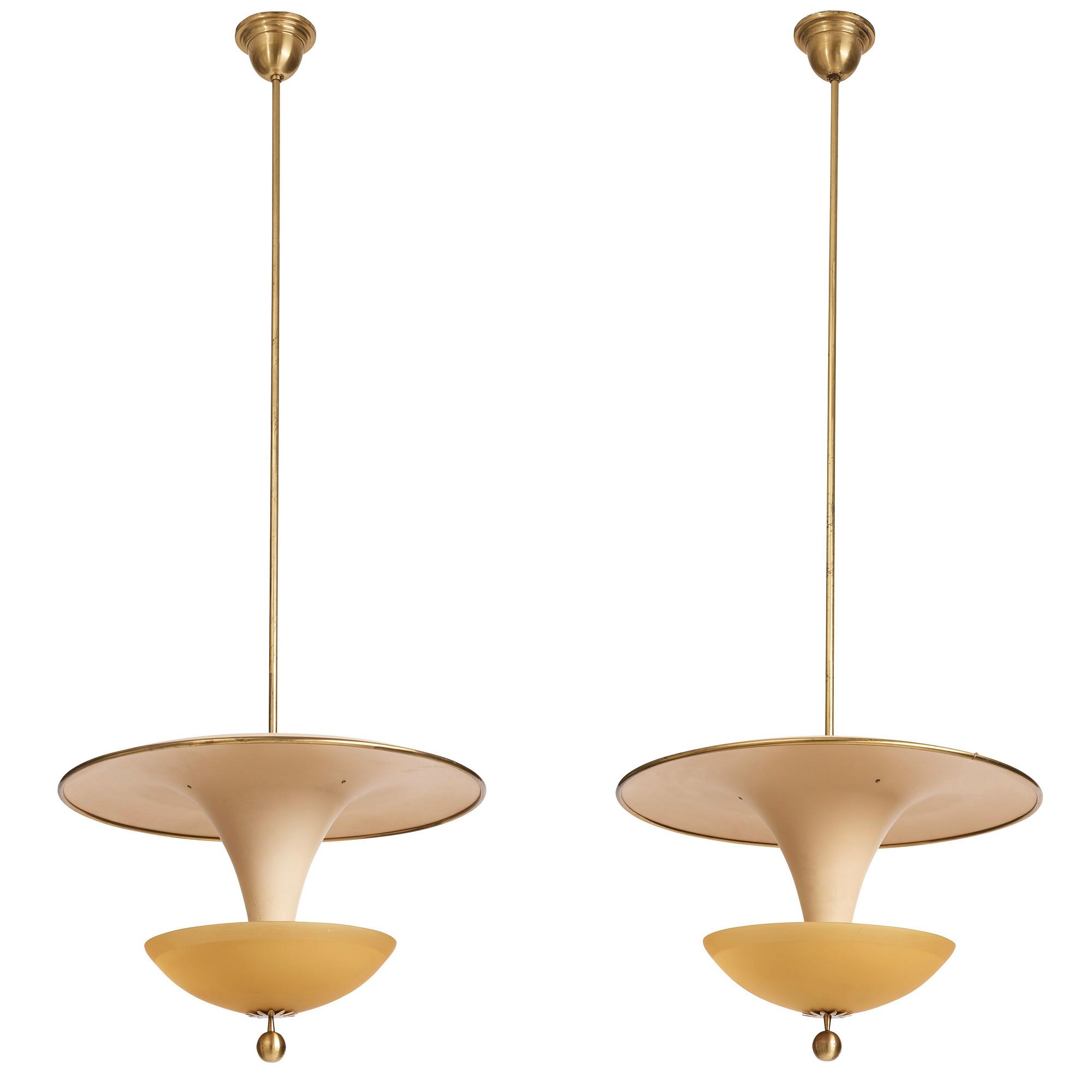 Bertil Brisborg, & Olle Elmgren, a pair of ceiling lamps, custom made, Nordiska Kompaniet 1940s.