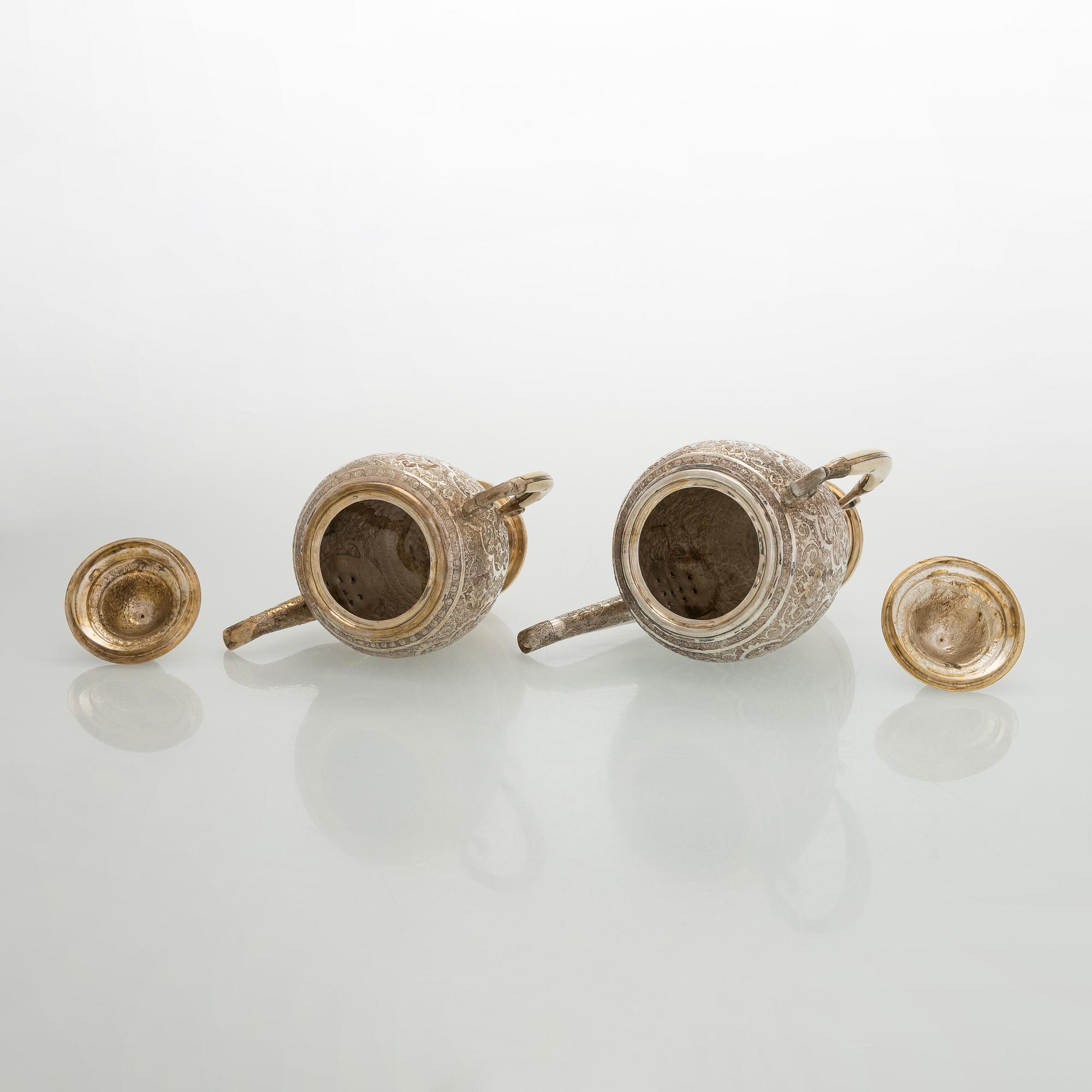 A 5-piece Persian tea service, first half of the 20th century.