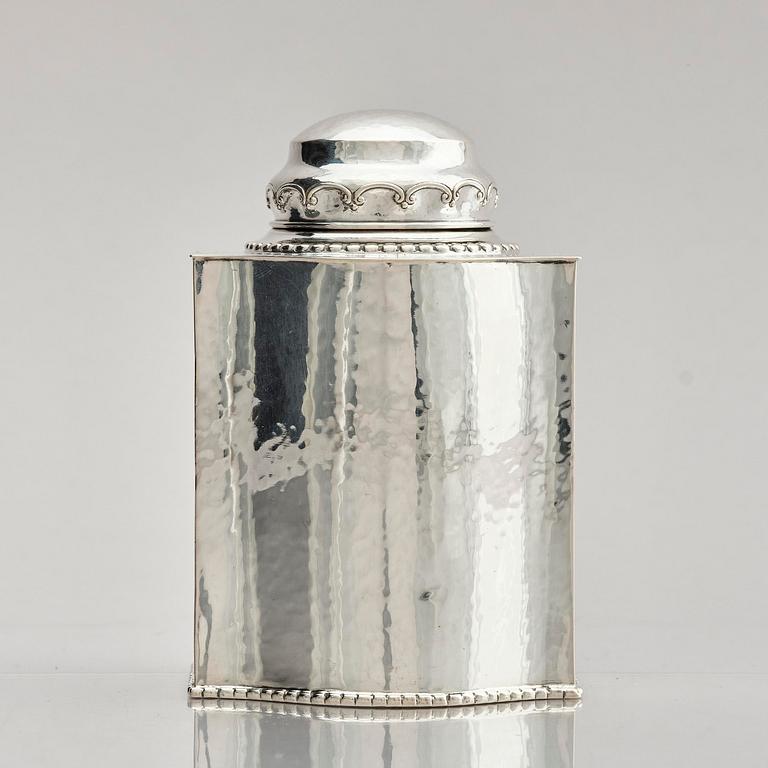 Carl Fredrik Carlman, an 830/1000 silver tea caddy, Stockholm, Sweden 1926.