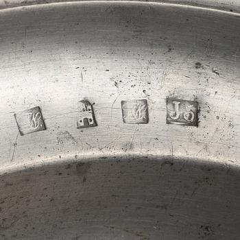 A group of eight Swedish pewter dishes, 18th-20th Century, including Mathias Norling, Jönköping, 1863.