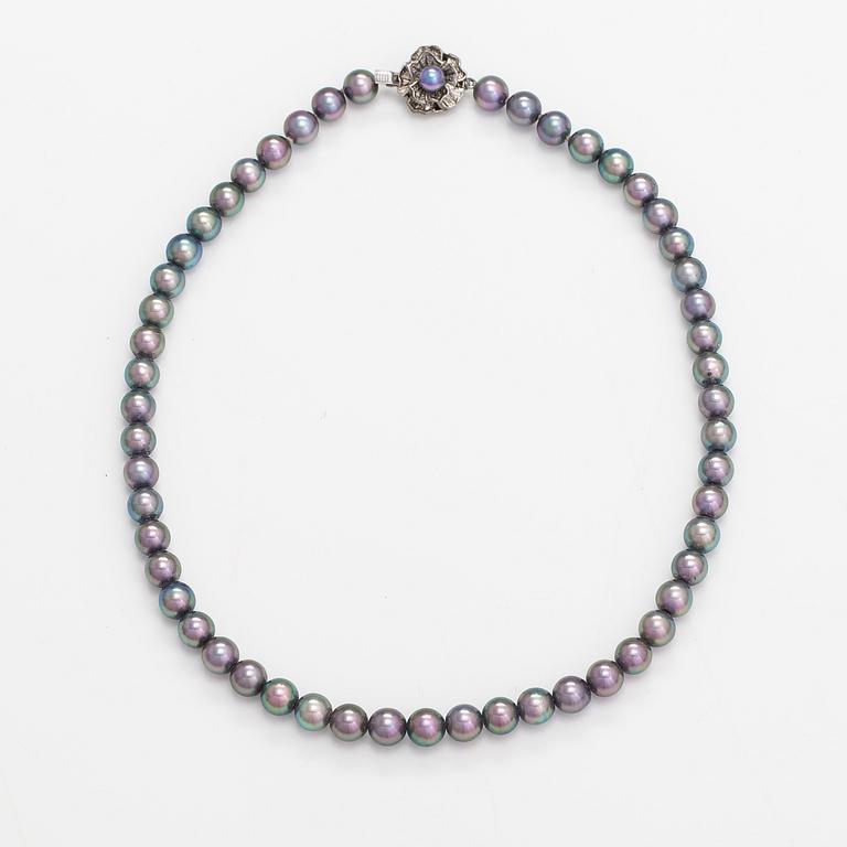 Pärlcollier, odlade pärlor, silver.