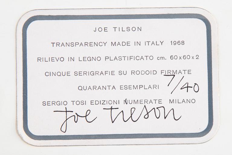 Joe Tilson, färgserigrafier och résin, 5 st, 1968, signerade 7/40.