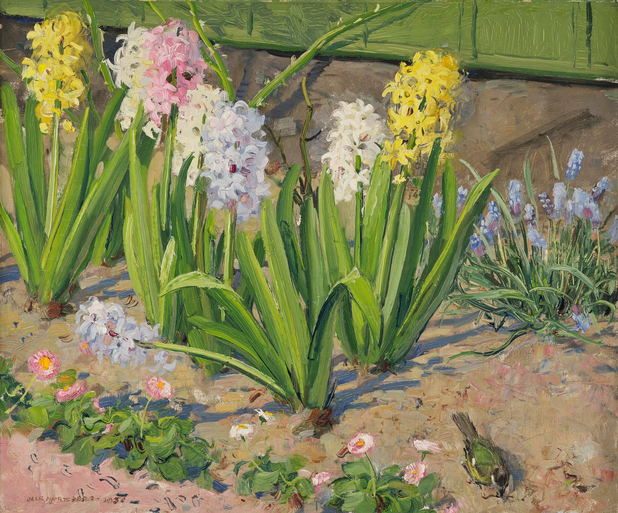 Olle Hjortzberg, Hyacinths and Greenfinch.