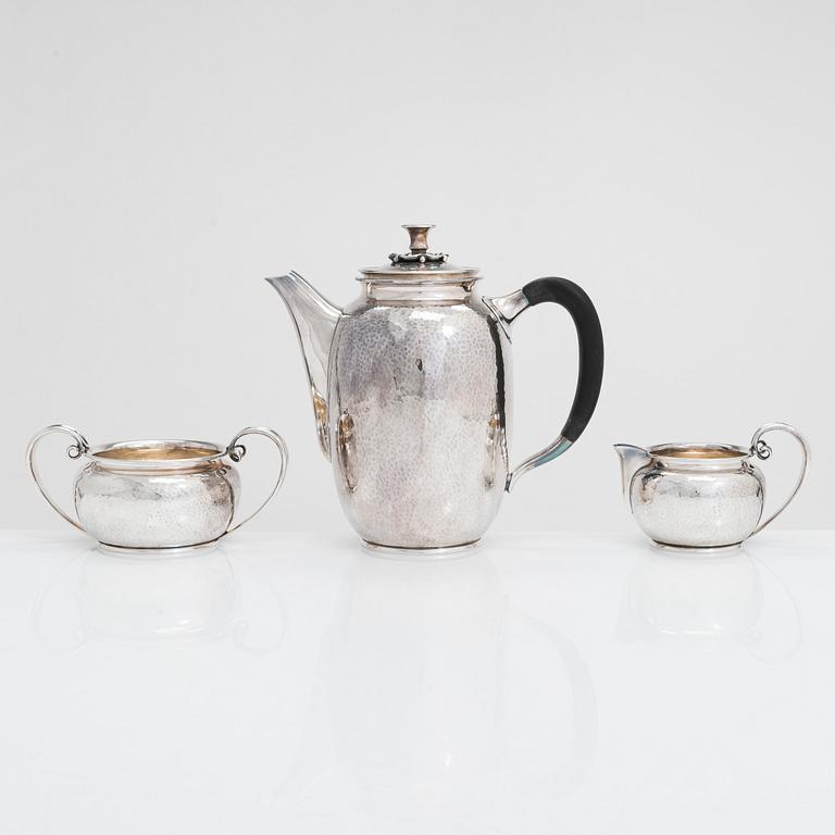 A Cohr three-piece sterling coffee set, Denmark, mid-20th century.