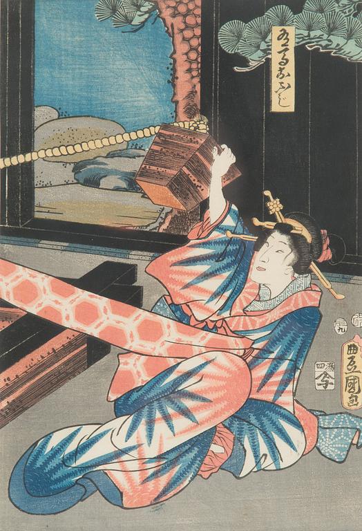 Utagawa Kunisada (Toyokuni III), Japanilaiset puupiirrokset, 3 kpl.