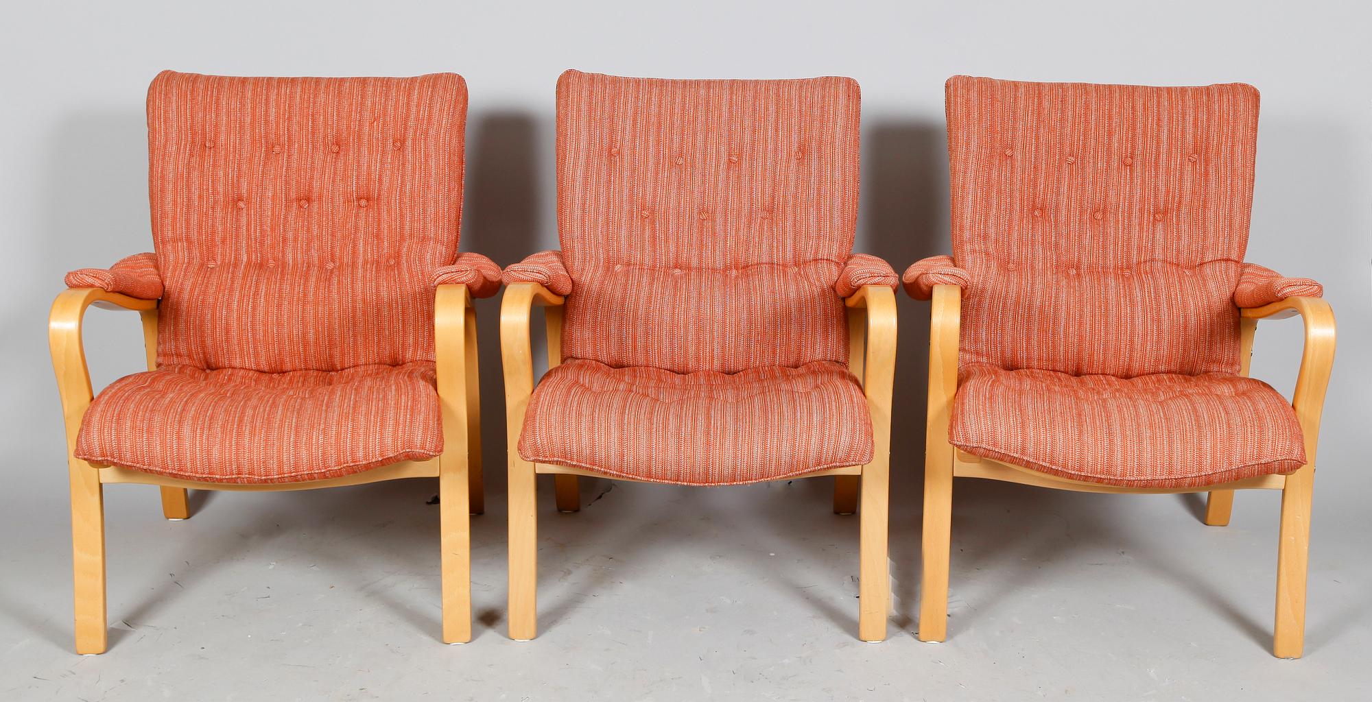 FÅTÖLJER, 3 st, 1900-talts andra hälft.