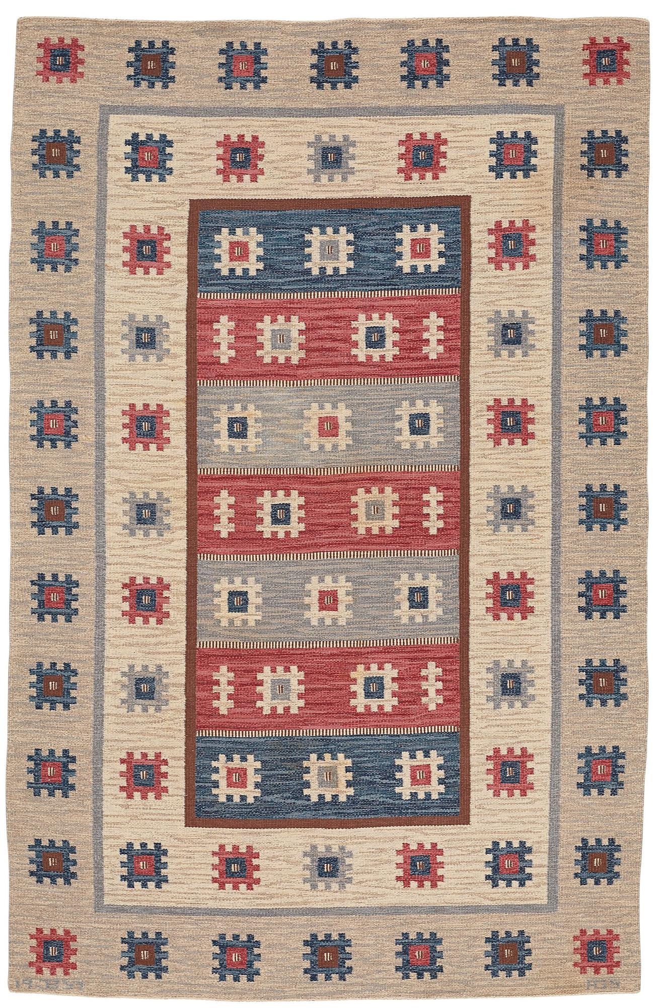 Anna-Greta Sjöqvist, Matta, rölakan, ca 310-312,5 x 202-204 cm, inskription och signerad 19 JB 57 AGS.