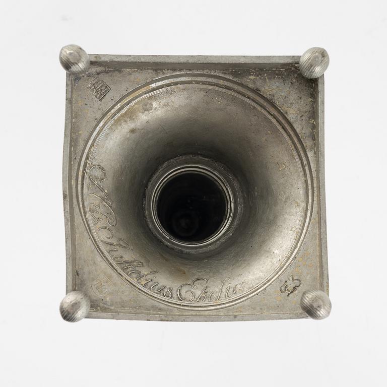 Nils Erik Justelius, a pair of pewter candlesticks, Eksjö, 1817.