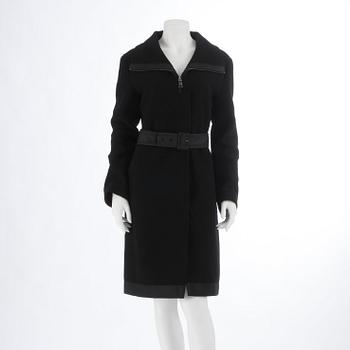 PRADA, a black wool coat, size 44.