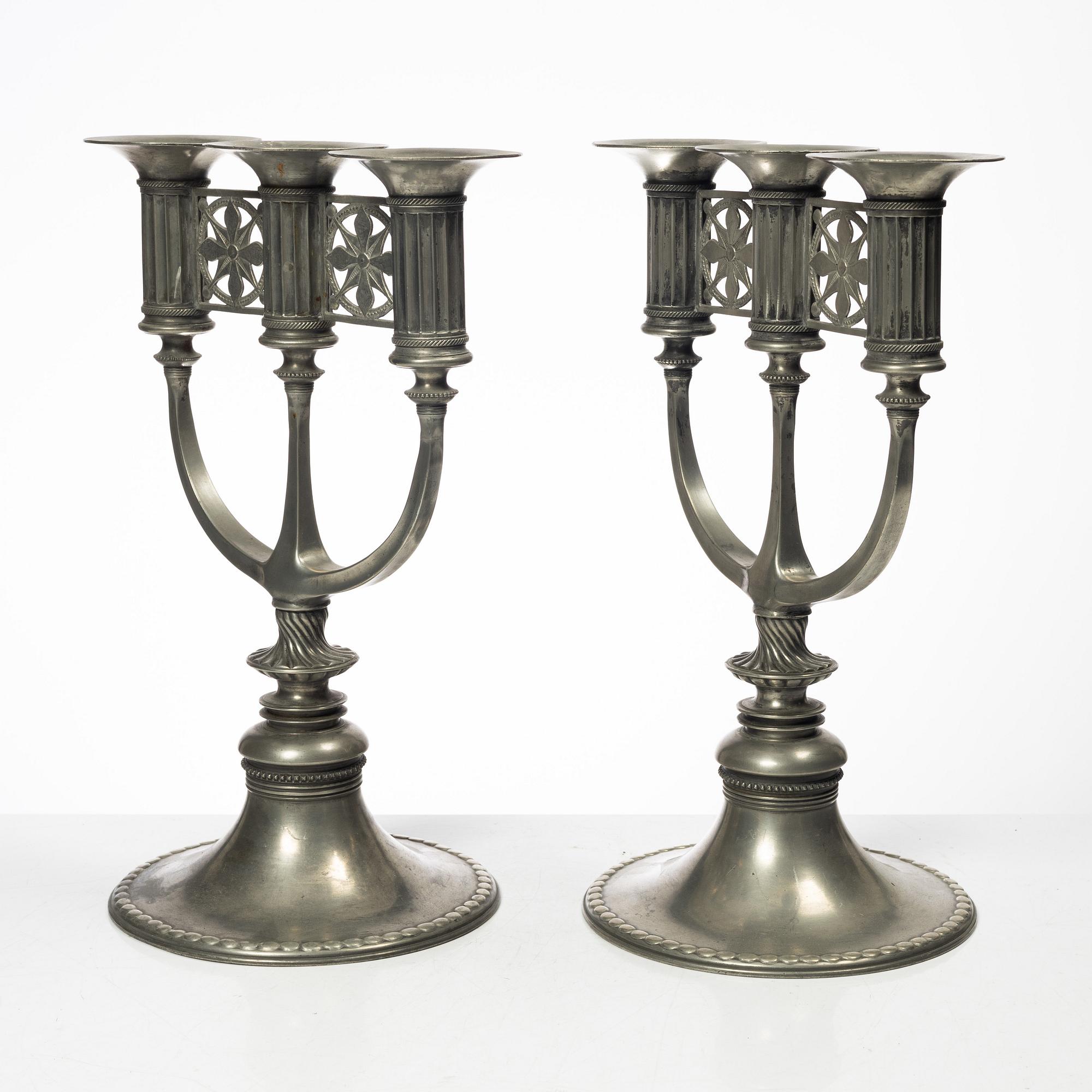 Ferdinand Boberg, candelabras, a pair, Old Santesson's Tin Foundry Stockholm.