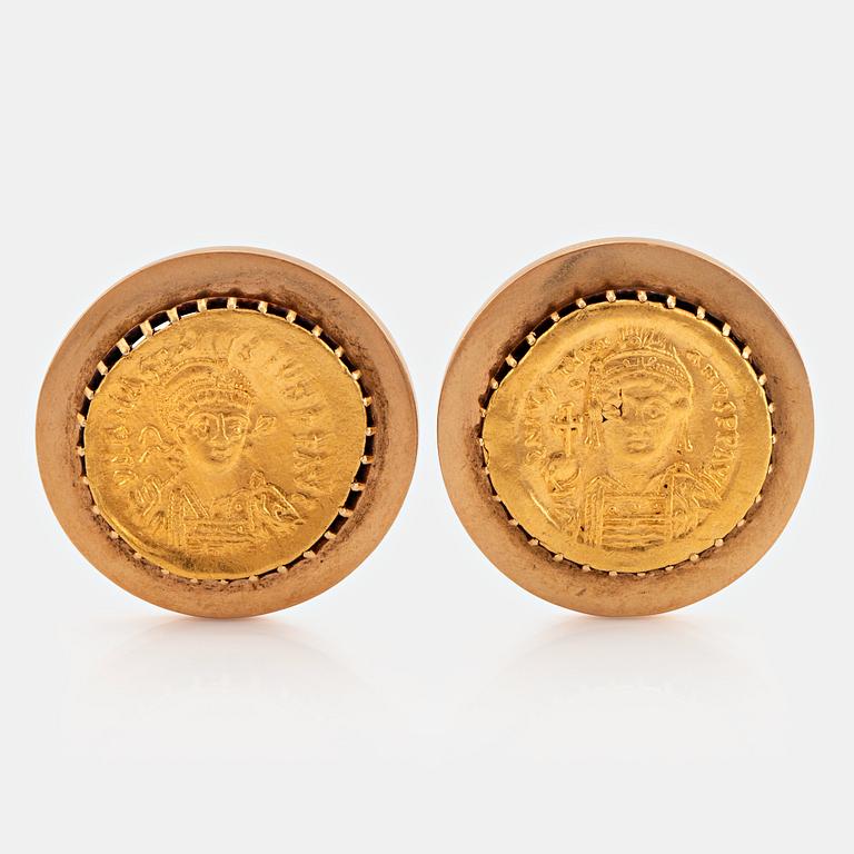 A pair of 18K gold cufflinks made of Byzantine coins.