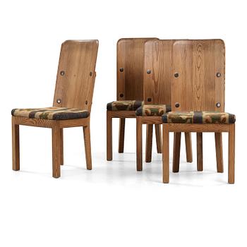 A set of four Axel Einar Hjorth 'Lovö' stained pine chairs, Nordiska Kompaniet, Sweden 1930's.