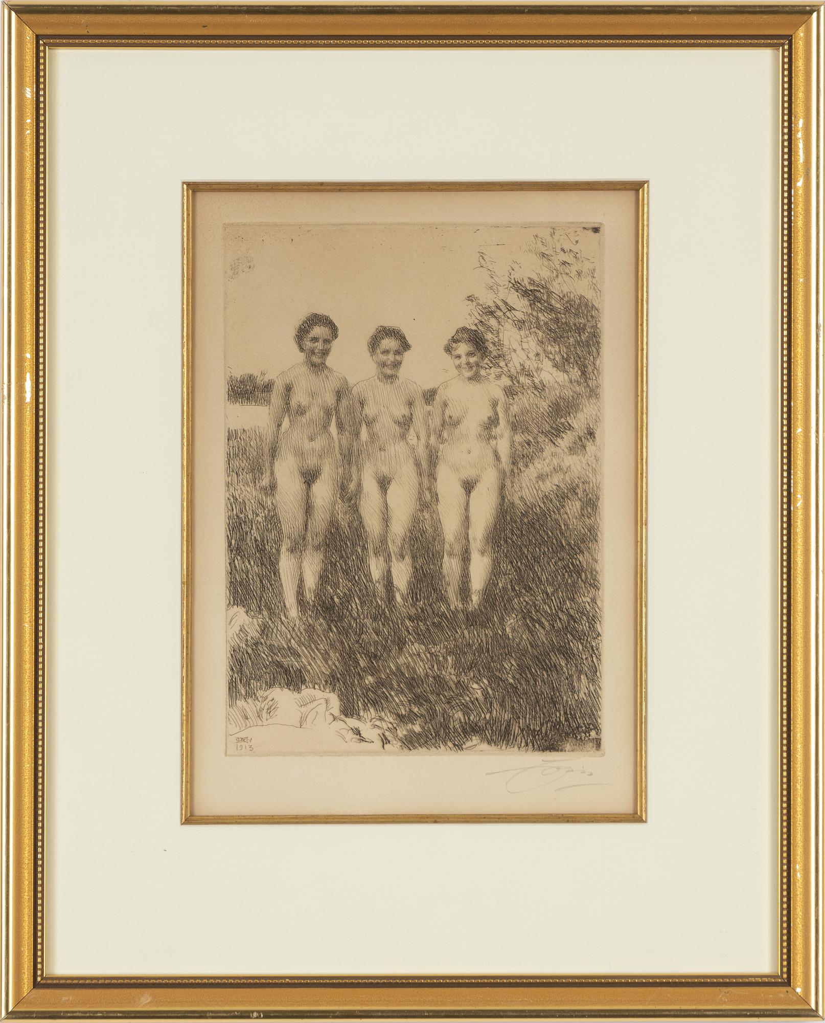 Anders Zorn, etsning, 1913, signerad med blyerts.