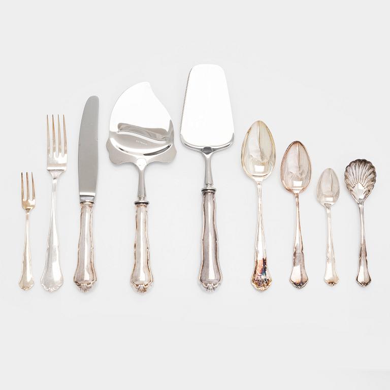 A 59-piece silver 'Chippendale' cutlery set, 20th century. Various Finnish manufacturers.