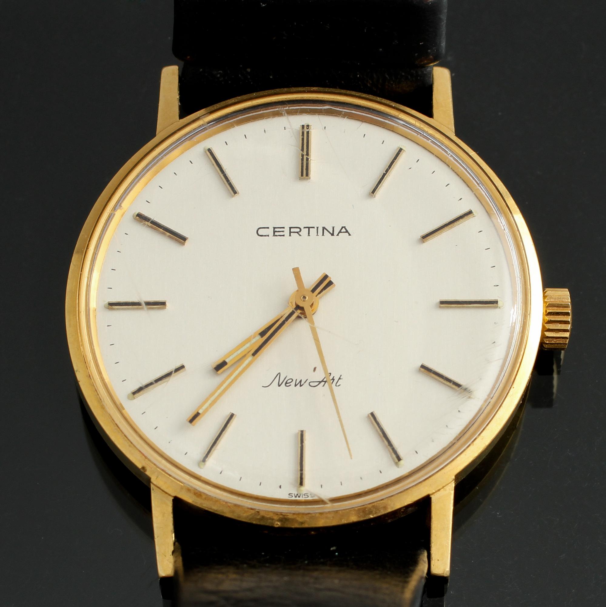 ARMBANDSUR, herr, 18 k guld, "New Art", Certina, 1900-talets andra hälft, total vikt 33 g.