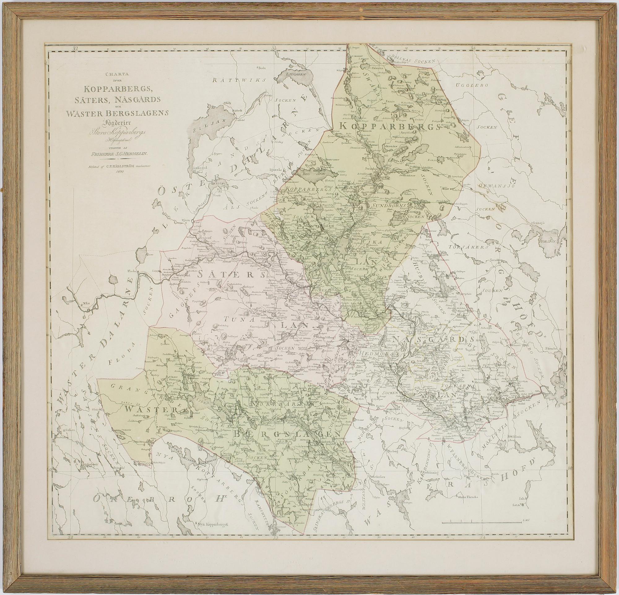 KARTA, gravyr, S. G. Hermelin. Författad af C. P. Hällström , 1800.