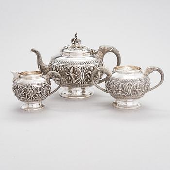 A 3-piece silver tea set, presumably India. Finnish control marks 1966.