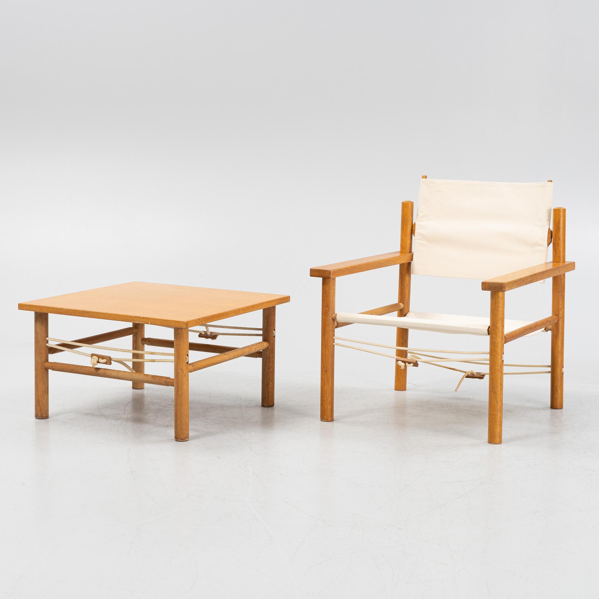 A safari chair with table, Denmark, mid 20th century.