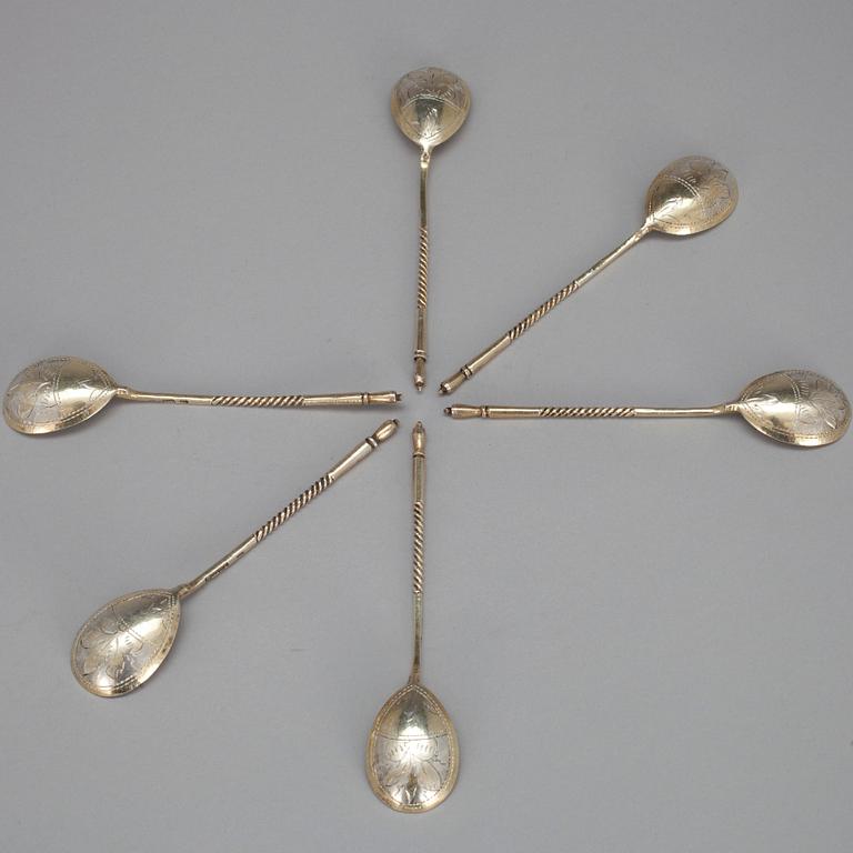 TESKEDAR, 6 st, förgyllt silver, Moskva Ryssland, 1894. Tot. vikt ca 69 g.