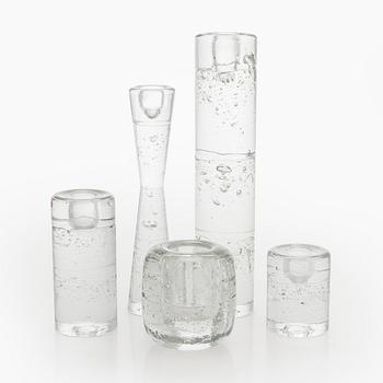 Timo Sarpaneva, vas och 4 st ljusstakar, glas, "Arkipelago", Iittala.
