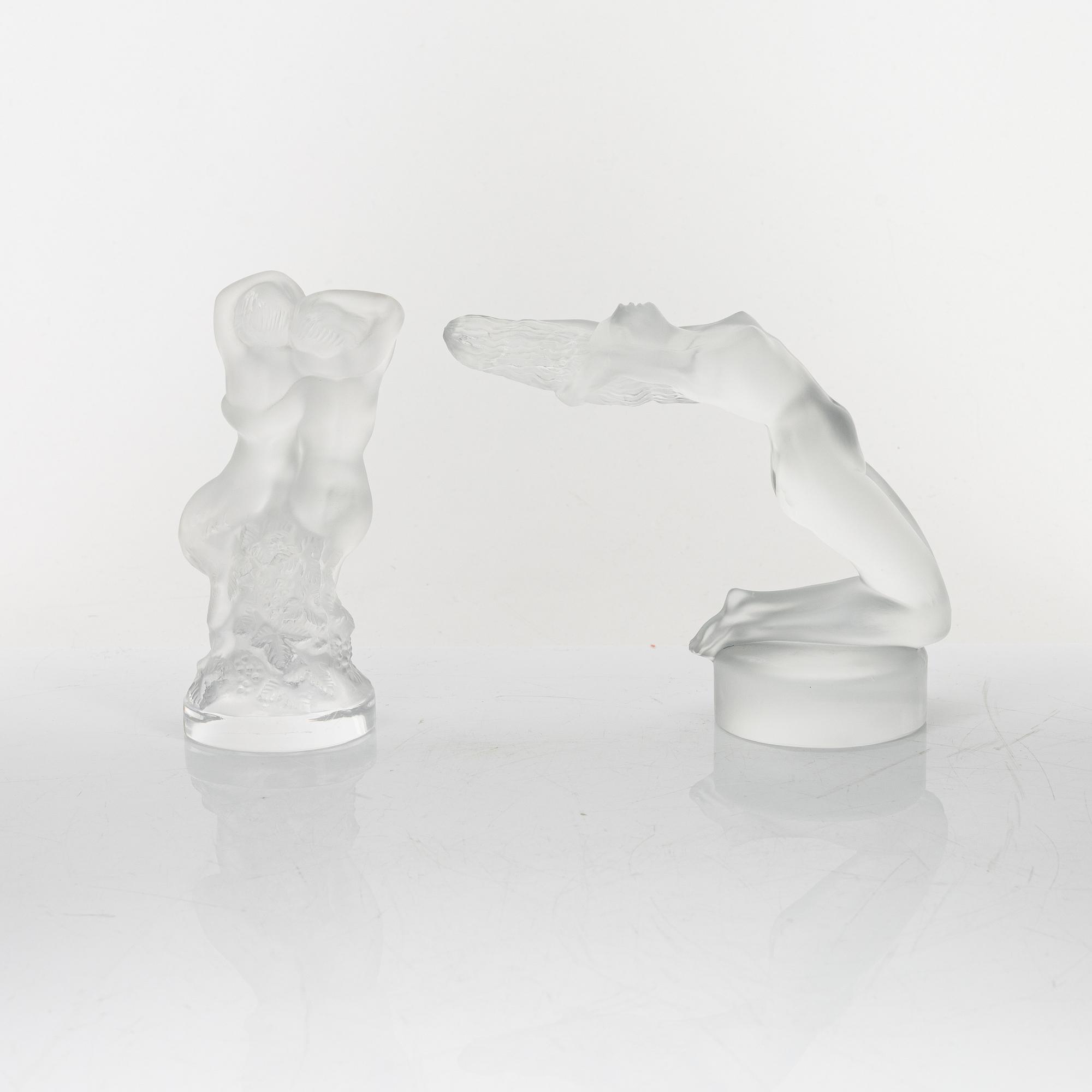 Two glass figurines, Lalique, France.