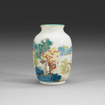 A famille rose vase, presumably Republic (1912-49) with a hallmark in red.