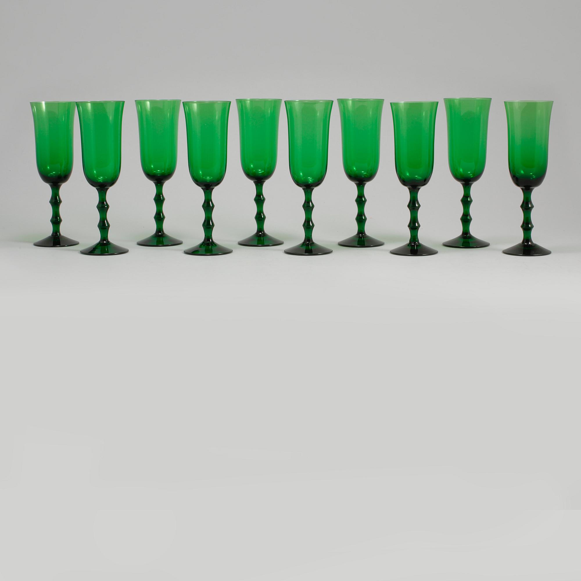 GLAS, 10 stycken, "Salut" Simon Gate, Orrefors, omkring 1900-talets mitt.