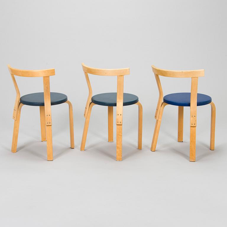 Alvar Aalto, a set of three 1960s '68' chairs for Artek.