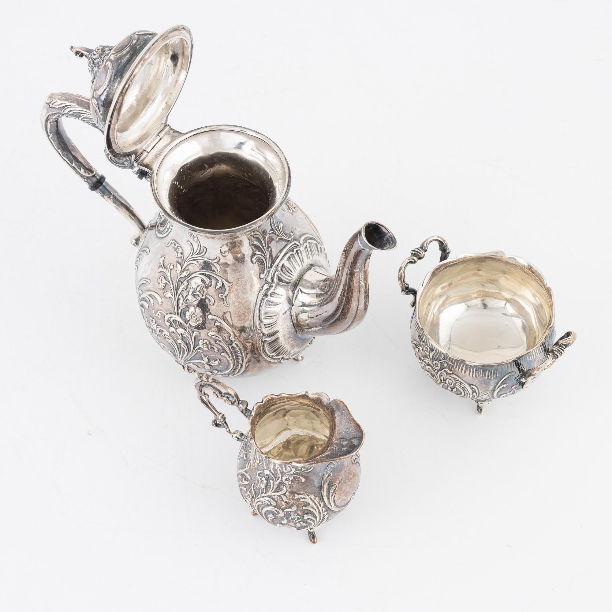 Kaffeservis, 3 delar, silver, Gewe Silvervarufabriken Ab, Malmö 1962.