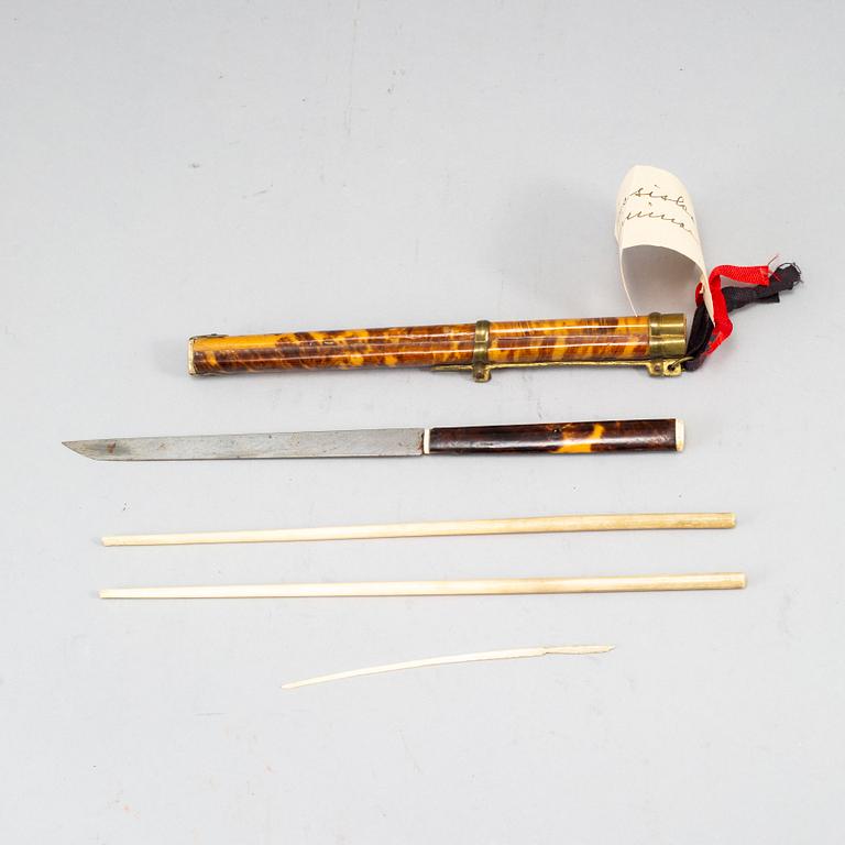 Two travelling sets of chopsticks and knifve, Qing dynasty, circa 1900.