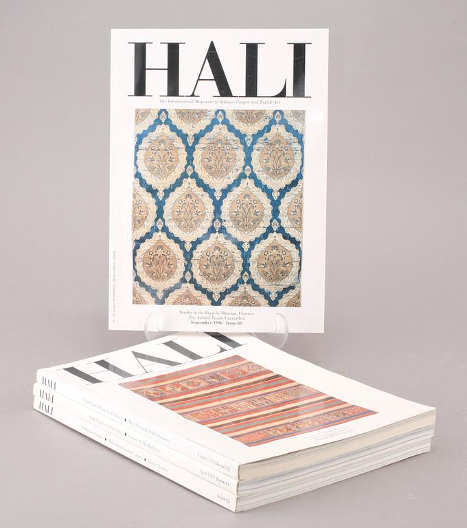 KATALOGER, 4 st, " HALI The International magazine of Fine Carpets and Textiles".