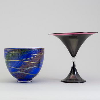 WILKE ADOLFSSON, two glass bowls, signed and dated 92 and -02.
