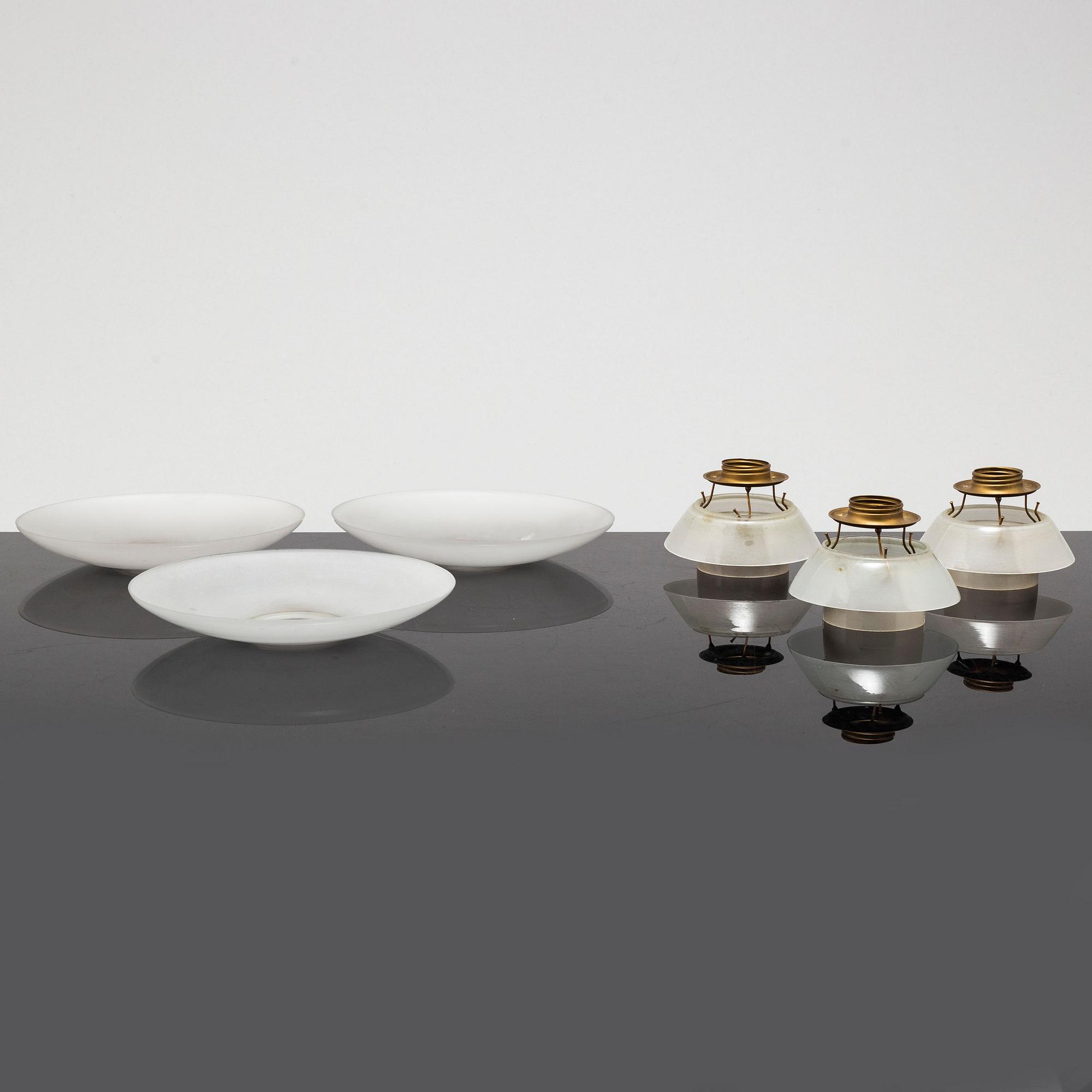 POUL HENNINGSEN, reservdelar till PH-lampor, 3+3+3 glasskärmar samt hållare, Louis Poulsen, troligen 1900-talets förra.