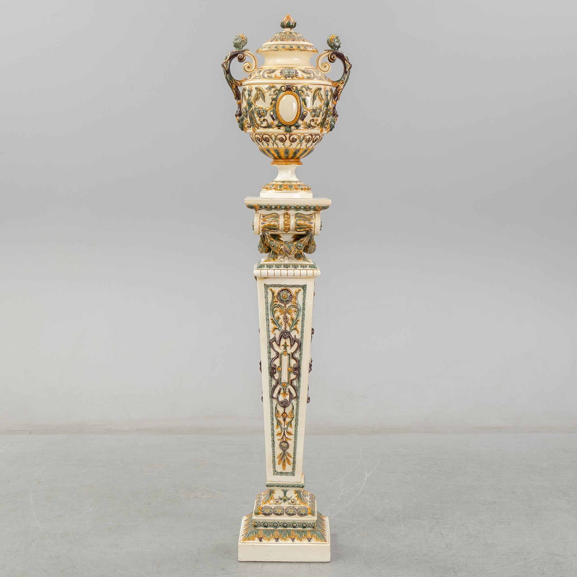 A cermic pedestal and urn from Rörstrand, late 20th Century.