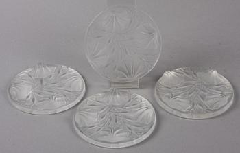 COASTERS, 4 st, glas, art deco, Verlys France. 1930-tal.