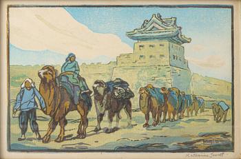 Katharine Jowett, "Temple of Heaven Peking" and "Camel train Peking".