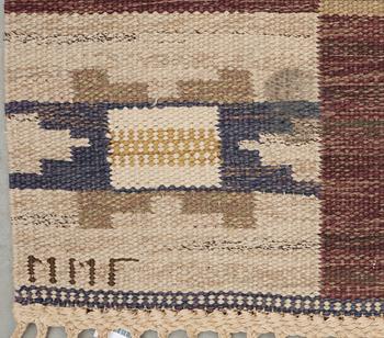 CARPET. "Rutmattan". Flat weave. 253 x 151,5 cm. Signed MMF.