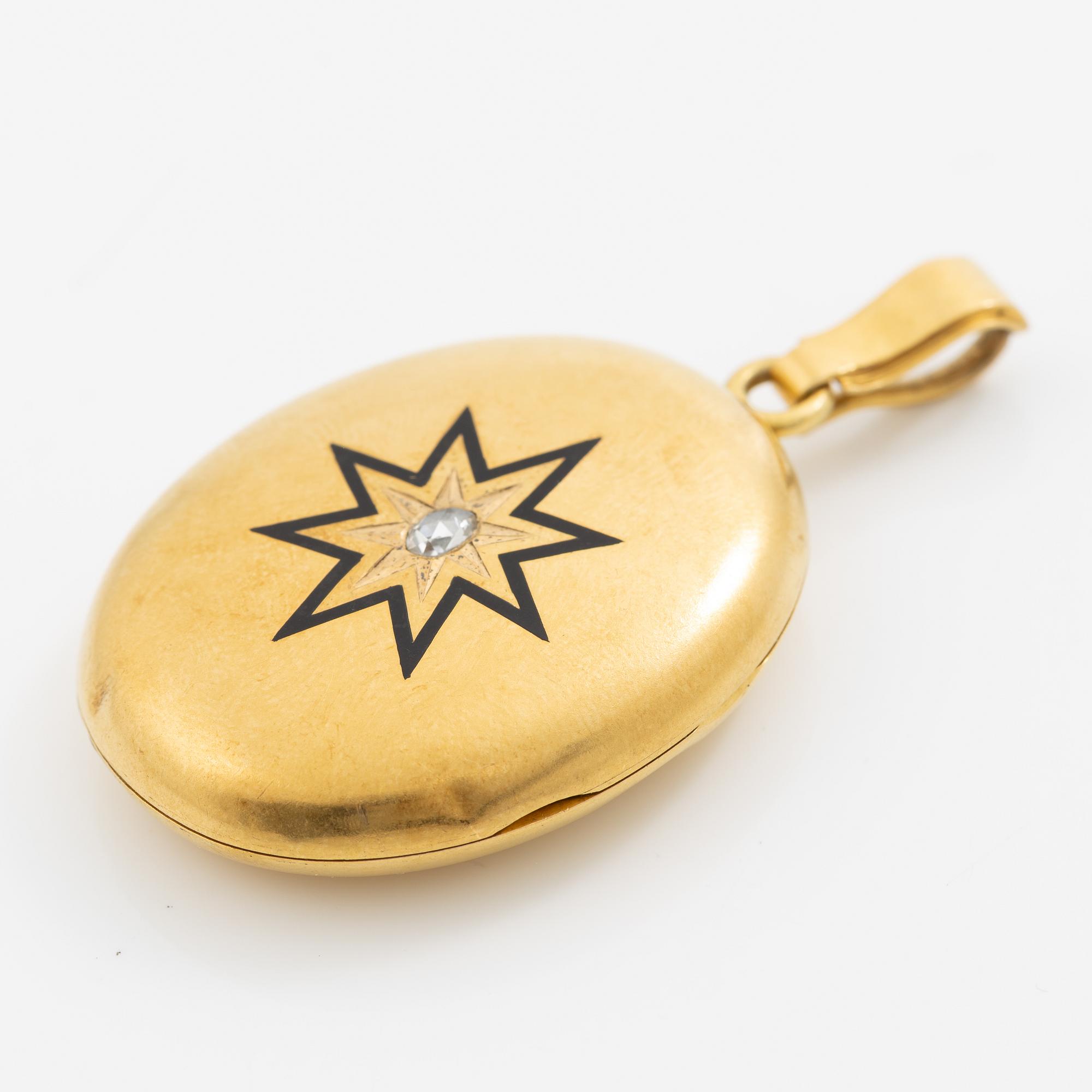 Medallion/Pendant in 18K gold with enamel in the form of a star and rose-cut diamond, 19th century.