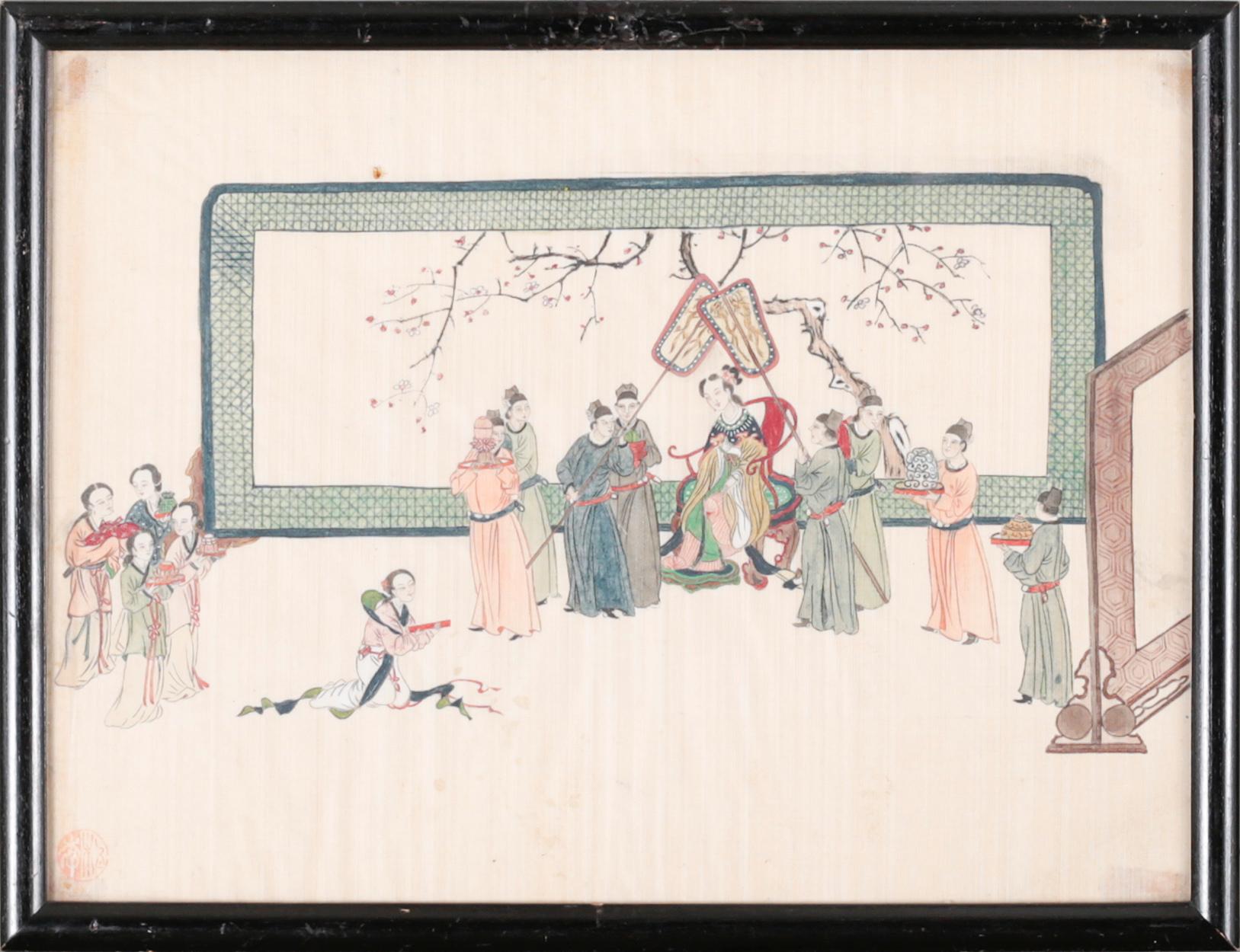 UNKNOWN ARTIST, four silk paintings, 20th century.