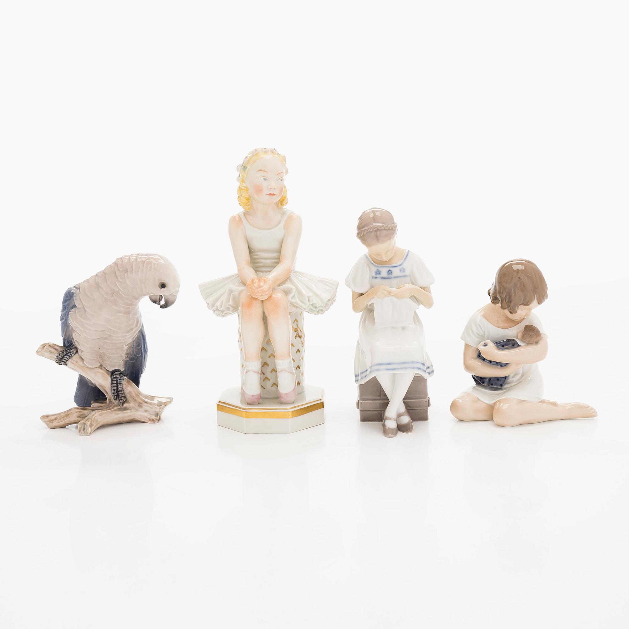 Figuriinit, Bing & Grøndahl sekä Royal Copenhagen, 4 kpl, posliinia.