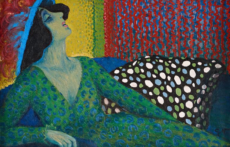 Gösta Nystroem, Elegant woman in a green dress.