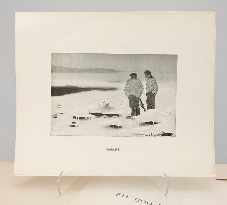 ALBERT ENGSTRÖM, mapp med reproduktioner, "Ett Tjog Teckningar ur Albert Engströms Portfölj", signerad med dedikation.