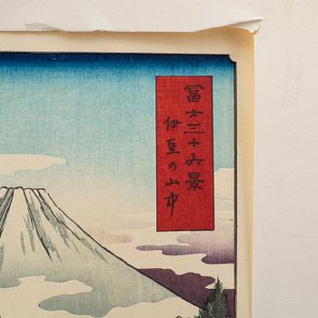 UTAGAWA HIROSHIGE, träsnitt, två st, efter. Japan, tidigt 1900-tal. "In the Mountains of Izu Province (Izu no sanchu)".
