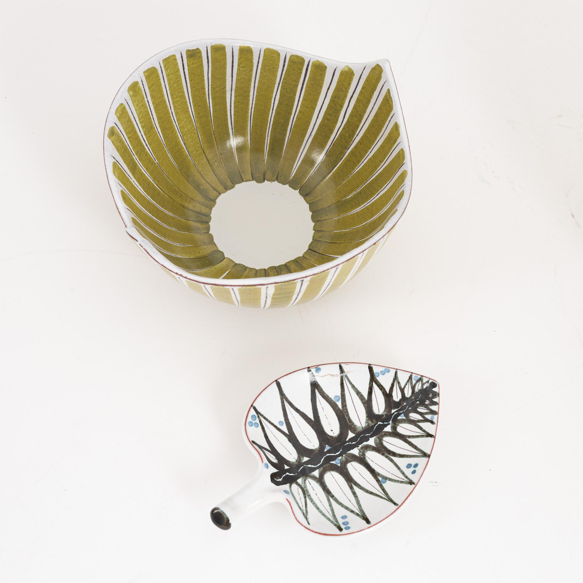 Stig Lindberg, a faience jug, a bowl and a dish, Gustavsbergs studio.