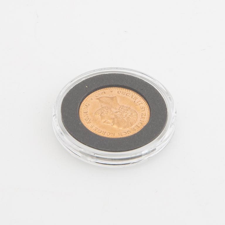 Gold coin Sweden, Oscar II 10 kr, 1883, mint error.