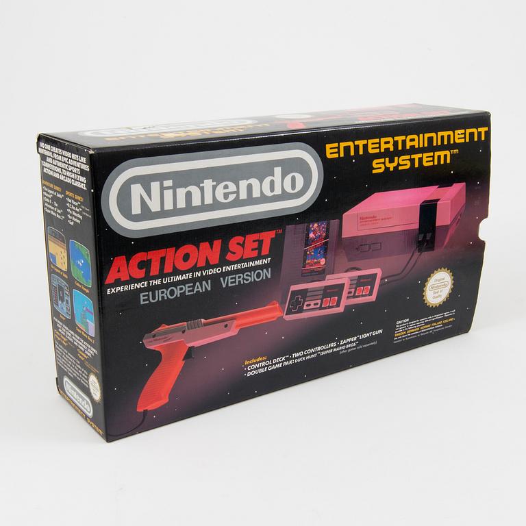 A Nintendo "Action Set" and nine games, 1980/90s.