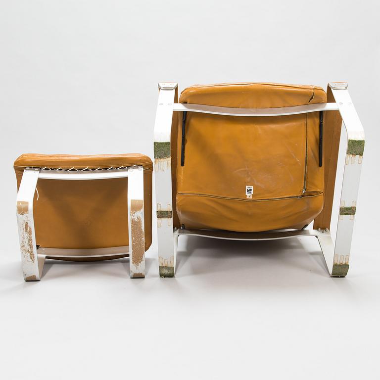 ILMARI LAPPALAINEN, a pair of 'Pulkka' lounge chairs with ottomans for , Asko, Finland.