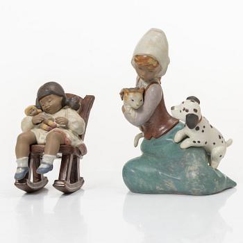 Lladró, five figurines, including "Arctic friends", "Arctic allies", "The old fishing hole", Spain.