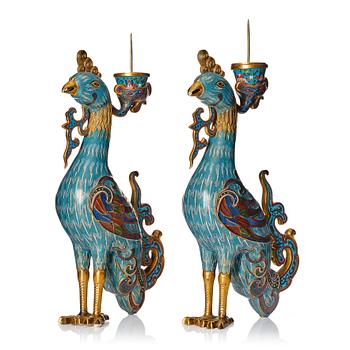 1017. A pair of large Chinese cloisonné candle holders/censers, Qing dynasty.