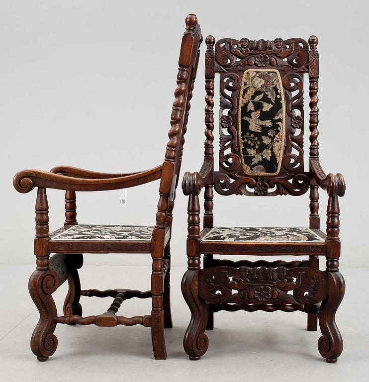 KARMSTOLAR, ett par, barockstil, 1900-tal.
